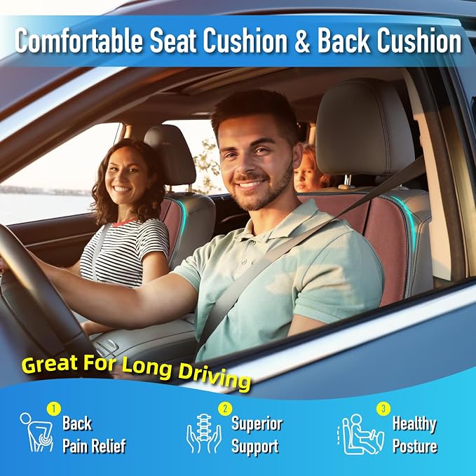 Car Seat Cushion with Back Support Pillow, Comfy Lumbar Support & Seat Cushion - Image 3