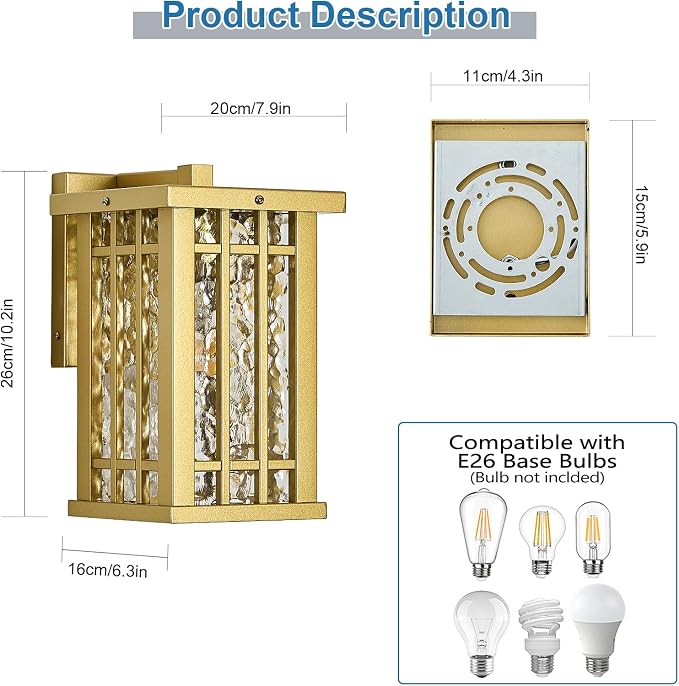 Outdoor Wall Light E26 Base Metal Frame - Image 2