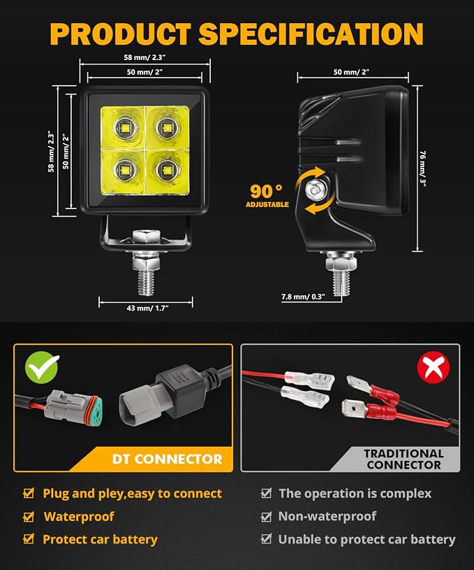 Auxbeam LED Pod Light, 2 Inch White Offroad Cube Light Pods Focusing Spotlights - Image 4