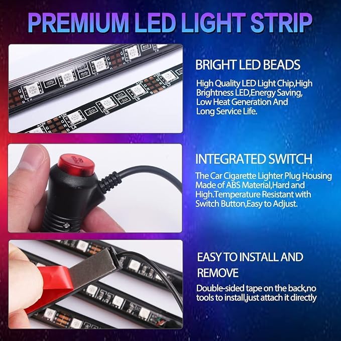 Car LED Strip Light, EJ's SUPER CAR 4pcs 36 LED Multi-Color Car Interior Lights - Image 5