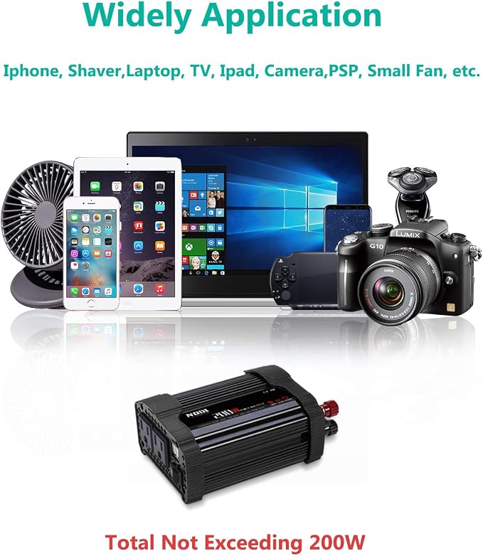 NDDI 200W Car Power Inverter 12V DC to 110V AC Converter - Image 4