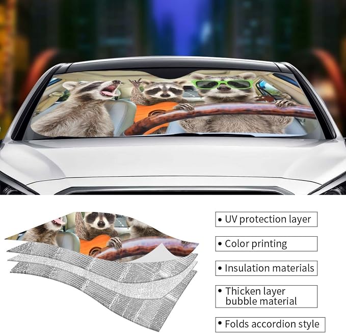 Raccoon Driving Car Windshield Sunshade Front Window Sun Visor Protector - Image 4