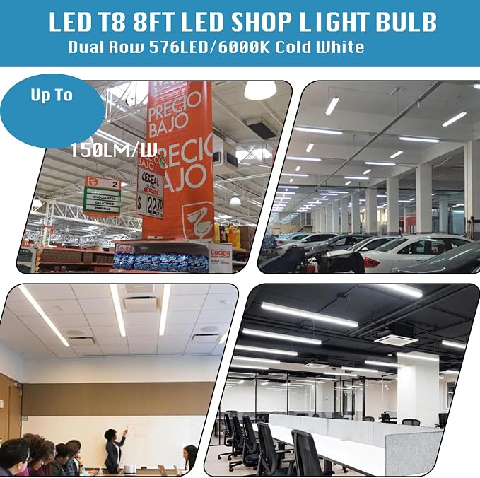 12-Pack, 8 Foot LED Bulbs, 100W 15000lm 6000K Cold White, Super Bright - Image 6