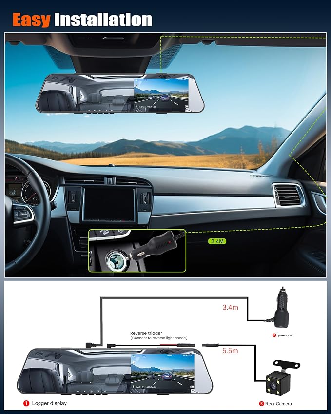 Mirror Dash Cam for Cars, 4.5 Inch Rear View Mirror 1080P Front and Rear View - Image 7