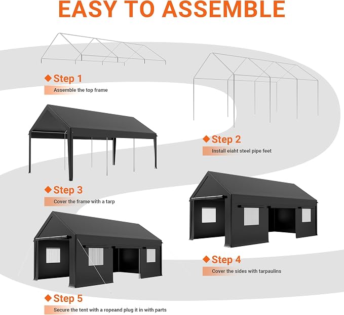 Carport, 12x20 FT Heavy Duty Carport, Portable Garage - Image 6