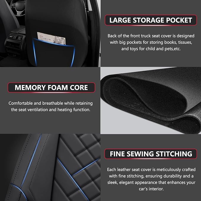 BABYBLU Chevy Chevrolet Silverado GMC Sierra Car Seat Covers Fit 2007-2023 2024 - Image 7