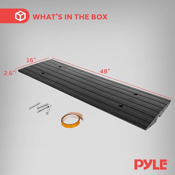 Pyle 4 ft. Rubber Curb Ramp, Non-Slip Threshold Single Ramp - Image 7