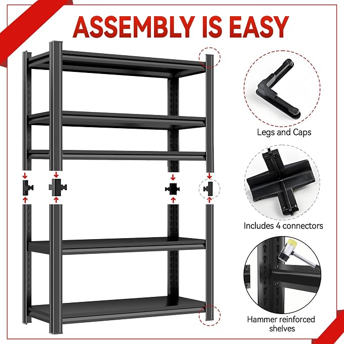 Metal Garage Shelving Unit, Heavy Duty 5-Tier Adjustable Storage Rack, Steel - Image 3