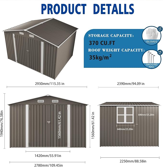 10x8 FT Outdoor Storage Shed, Metal Shed W/Window, Garden Storage Shed - Image 3