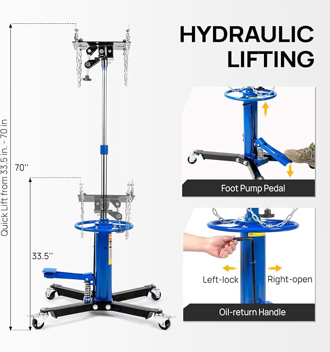 TUFFIOM Transmission Jack, 1100 lbs 1/2Ton Hydraulic 2-Stage High Lift Vertical - Image 4
