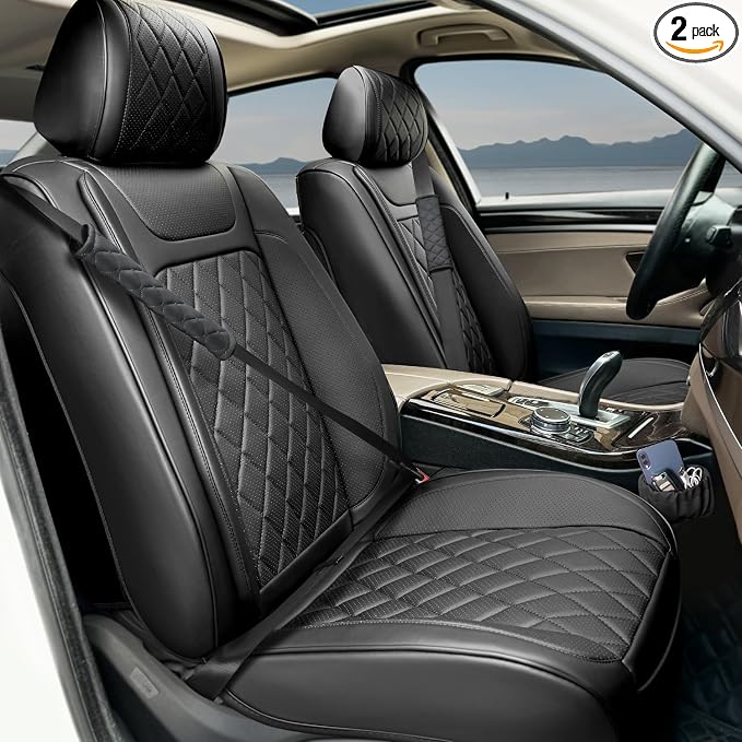 2 Pack Leather Front Car Seat Covers, Universal Breathable Full Surround by BEITK