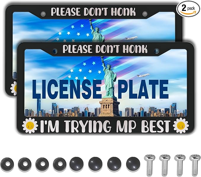 License Plate Cover Black and White License Plate Frames Please Don’t Honk I'm by Unknown