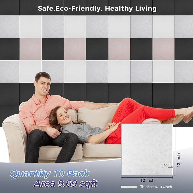 10 pcs 165dtex Microfiber Acoustic Panels ，Self-Adhesive Soundproof Wall Panels - Image 3
