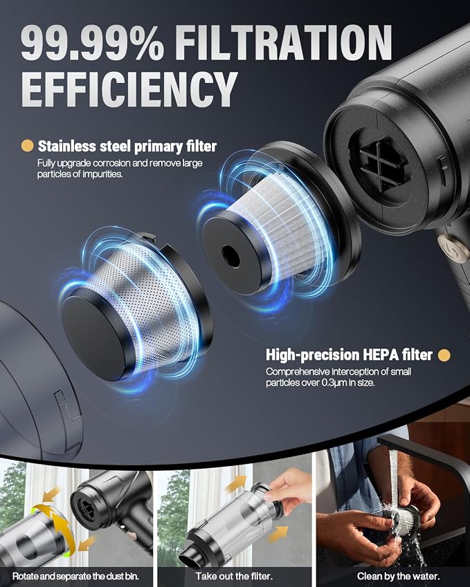 Handheld Car Vacuum Portable Cordless, 21000Pa High Power Handheld Vacuum - Image 5