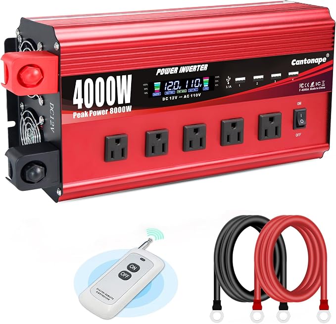 4000W Power Inverter 12V to 110V/120V DC to AC by Cantonape