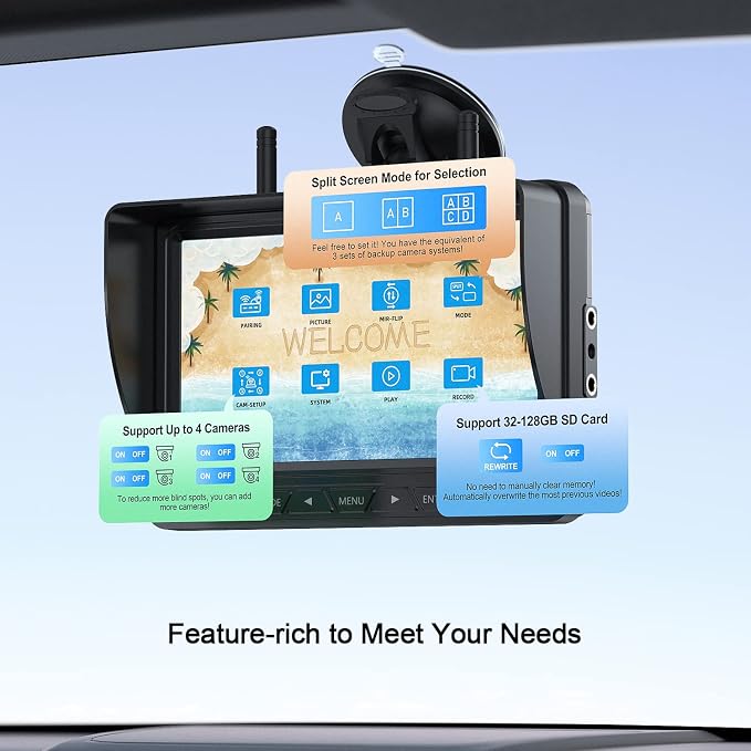 Fookoo HD Wireless RV Backup Cameras System, 1 Rear View + 2 Side Cameras - Image 7