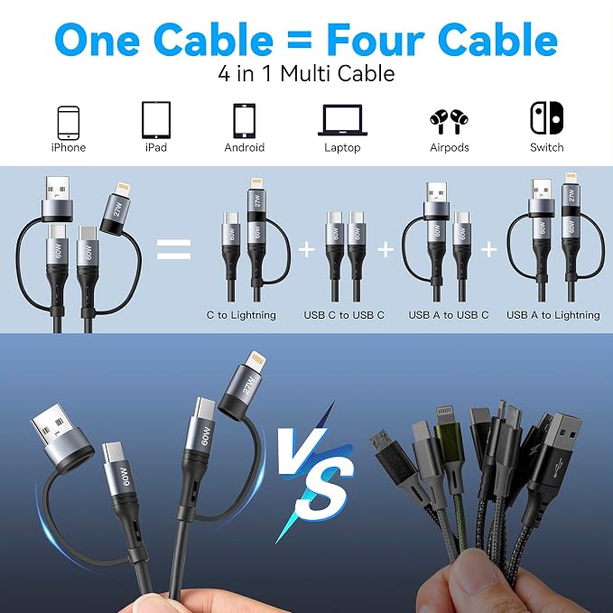 Coiled Lightning Cable 4 in 1 Multi Charging Cable 60W Fast Charging - Image 3