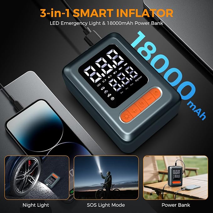 Tire Inflator Portable Air Compressor, 150 PSI Cordless Mini Bike Tire Pump - Image 6