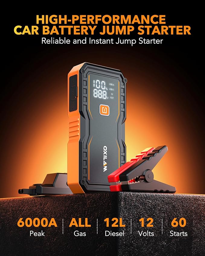 OXILAM Jump Starter 6000A for All Gas/12L Diesel, Car Battery Jumper Starter - Image 4