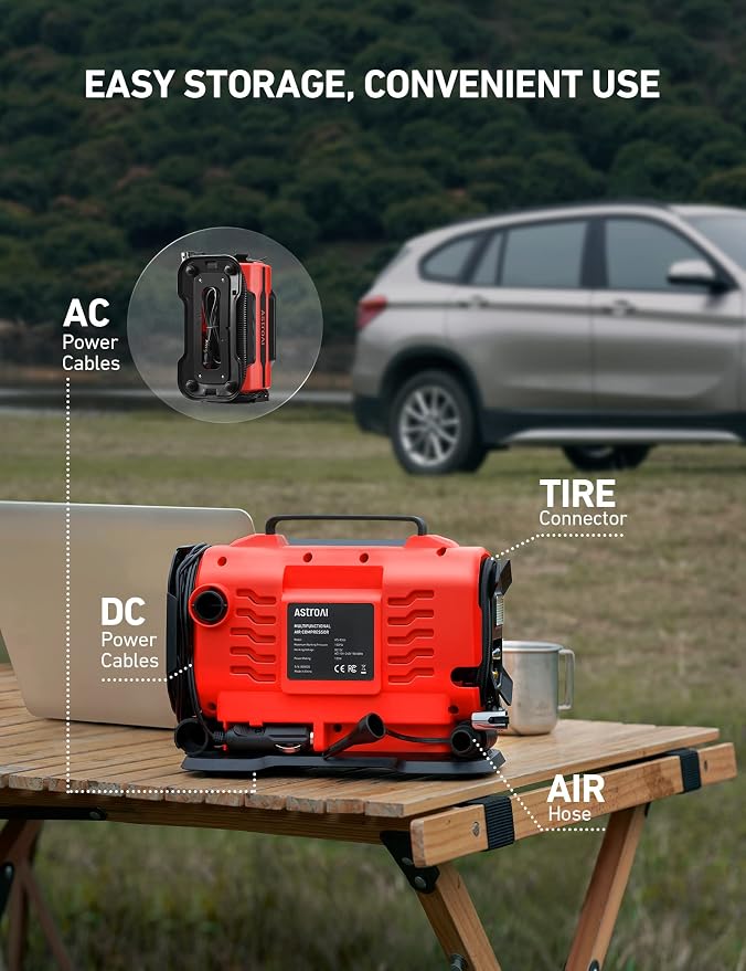 AstroAI Tire Inflator Portable Air Compressor Pump 150PSI 12V DC/110V AC - Image 7