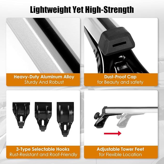 48" Universal Roof Rack Cross Bars, Upgraded Aluminum Lockable Crossbars - Image 5