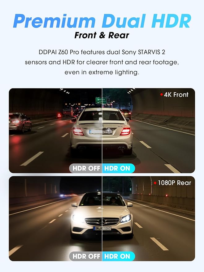DDPAI Dash Cam Front and Rear, Dual STARVIS 2 IMX678 IMX662 Dashcam, 4K+1080P - Image 6