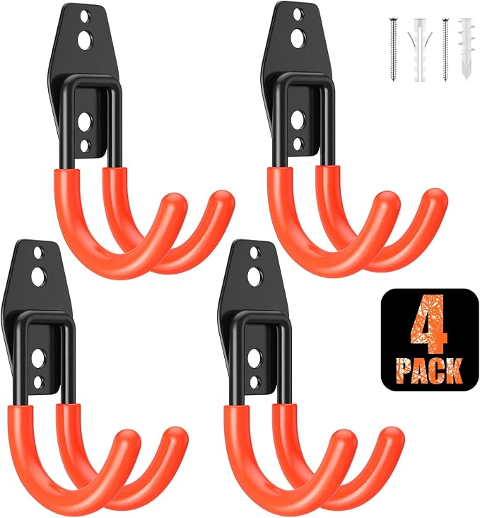 4 Pack 4.7x2.6 inch J Heavy Duty Garage Hooks, Solid Steel Wall Mount Hangers by MIKRUI