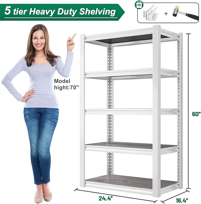 REIBII Storage Shelves 2500LBS Metal Shelving Adjustable Garage Shelving 5 Tier - Image 2