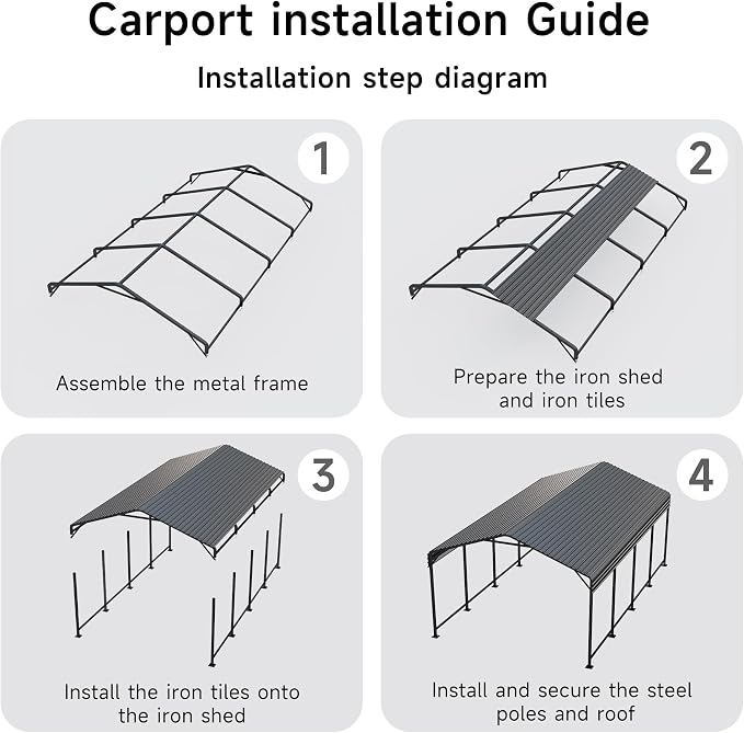 12x20 FT Metal Carport, Enhanced Base and Steel Roof - Image 7