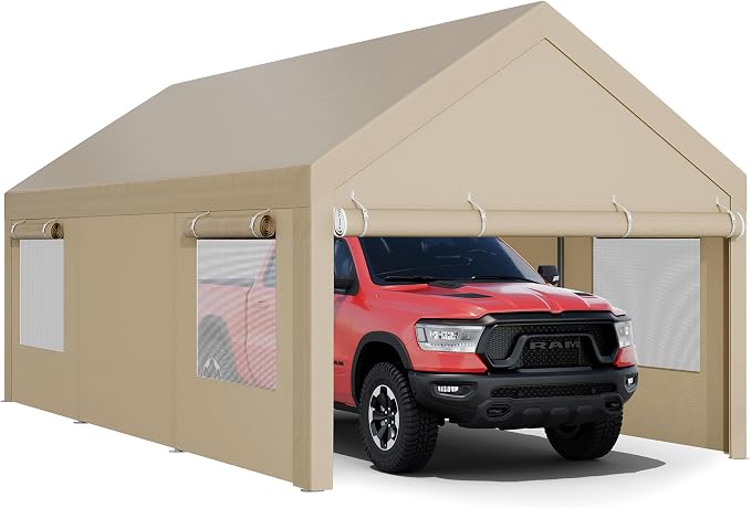 JY QAQA Carport, 10x20 FT Heavy Duty Carport Reinforced Steel Poles by JYQAQA