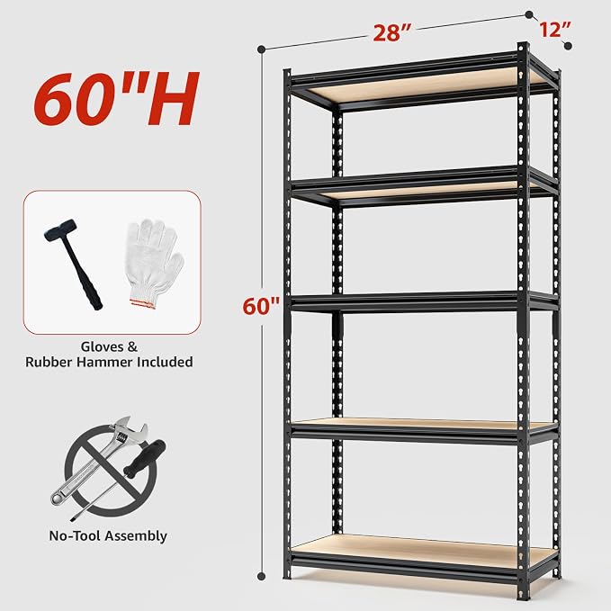 5-Tier Adjustable Metal Storage Shelves Heavy Duty Garage Shelving, Basement & - Image 3