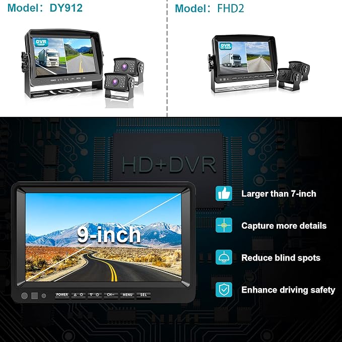 Fookoo Ⅱ HD 1080P 9" Wired Backup Camera System, 9-inch DVR Dual Split Screen - Image 6