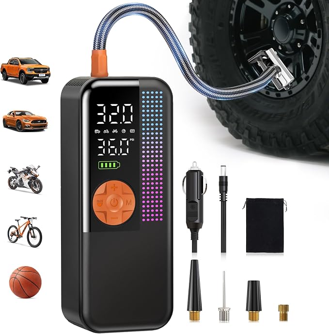 Portable Tire Inflator Air Compressor, 150 PSI Cordless Air Pump, 6000mAh by WEOLULI
