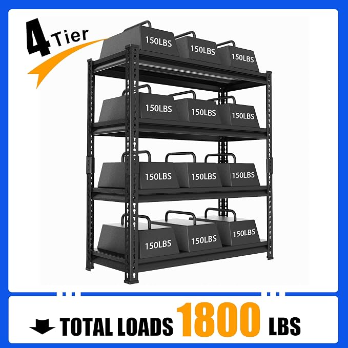 48" W Garage Shelving Heavy Duty, 1800LBS Loads Adjustable Garage Storage - Image 4