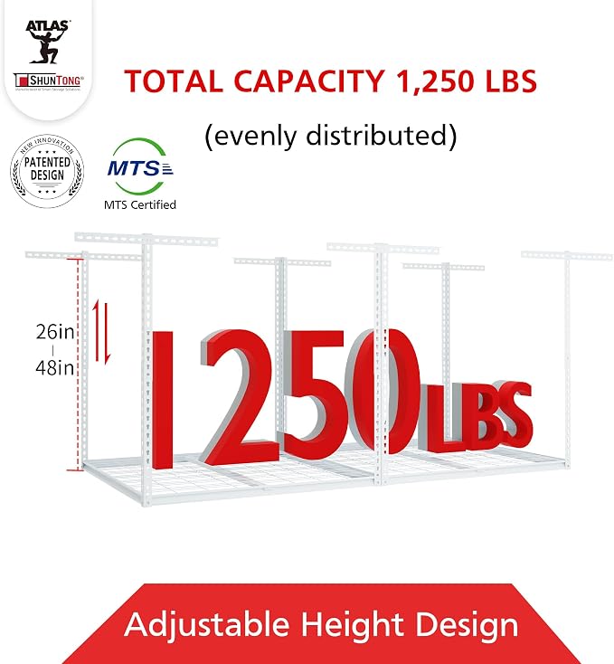 The Atlas Pro 4 x 8 ft Overhead Garage Storage Rack, Ultra Duty 1250lbs Weight - Image 3