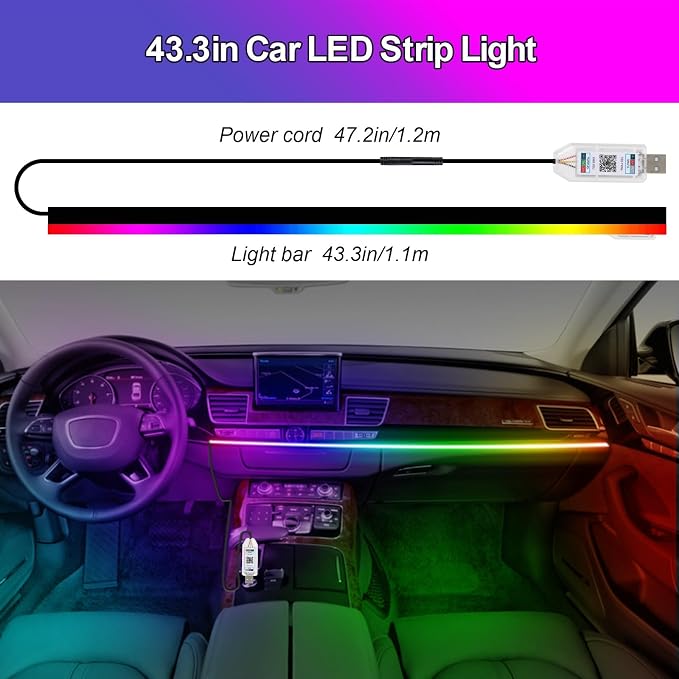 Acrylic LED Lights for Car, 43.3in RGB Strip Light Car LED Lights Interior - Image 7