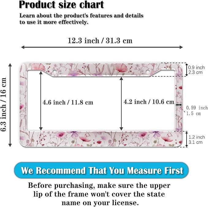 License Plate Frame Holder for Women Powder License Plate Frames for Men Pink - Image 2