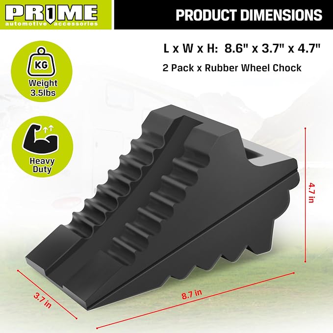 PR1ME Heavy Duty Rubber Wheel Chocks, Rubber Tire Blocks, RV Solid Rubber Wheel - Image 3