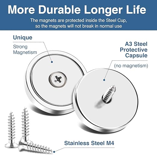 MIKEDE Strong Magnets with Hole, 100LB+ Heavy Duty Neodymium Cup Magnets with - Image 3