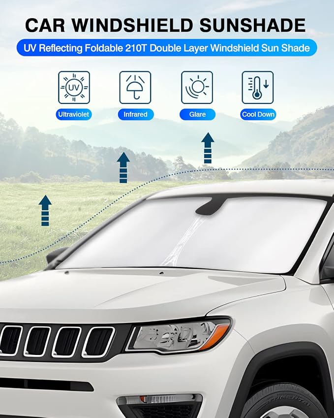 KUST Windshield Sun Shade for Jeep Compass 2007-2017 Window Shade Sun Visor - Image 2