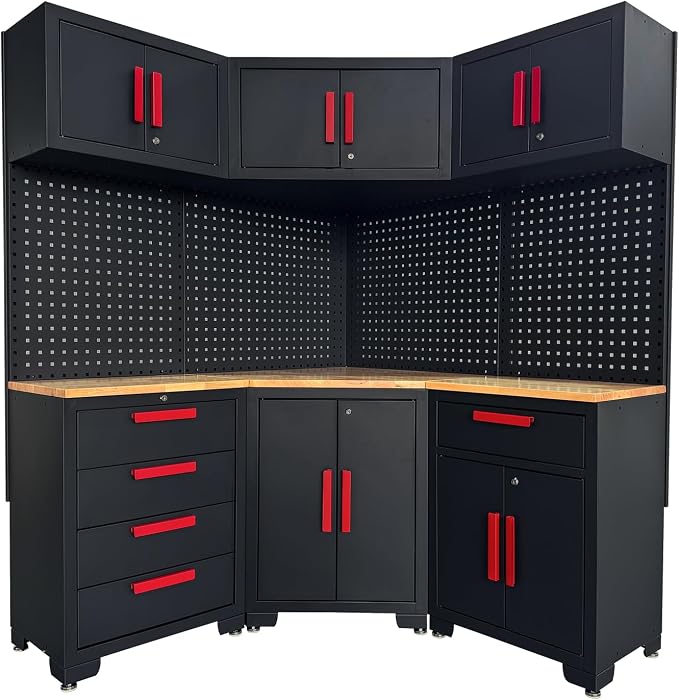Red Garage Cabinet Storage System 10-Pcs Corner Workshop Set Garage Cabinet and by Unknown