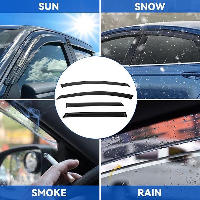 4pcs Front+Rear Smoke Tint Sun/Rain Guard Outside Mount Tape-On Vent Window - Image 3