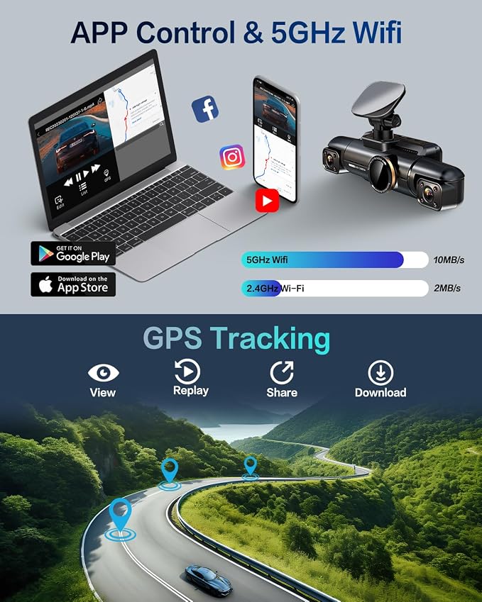 AI Dash Cam Front Rear Inside, 4 Channel 3k+1080P*3 Dashcam - Image 9