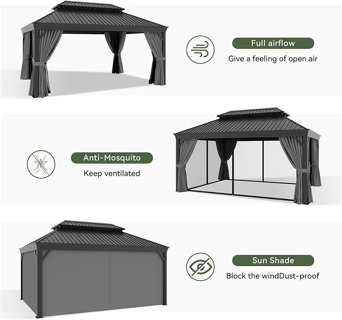 Aoxun 12' X 16' Permanent Hardtop Gazebo Aluminum Gazebo - Image 9