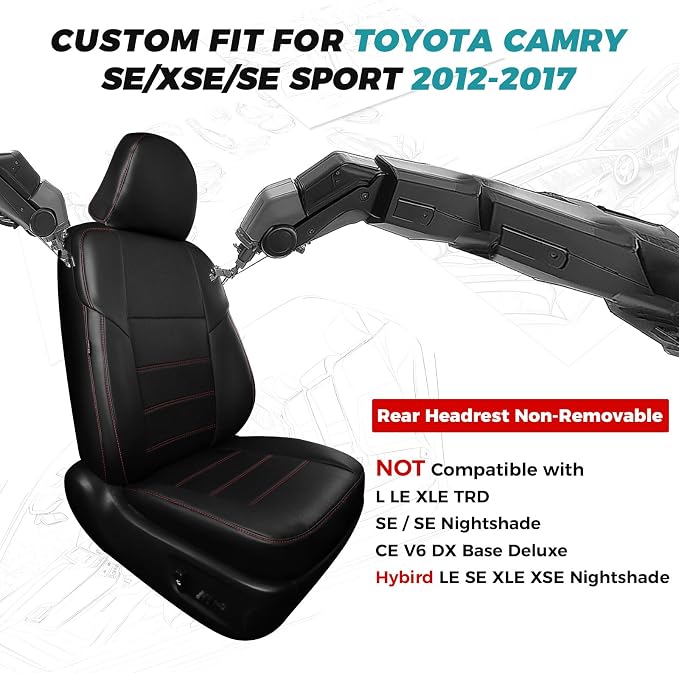 for Toyota Camry Seat Covers SE XSE SE Sport 2012 2013 2014 2015 2016 2017 - Image 2