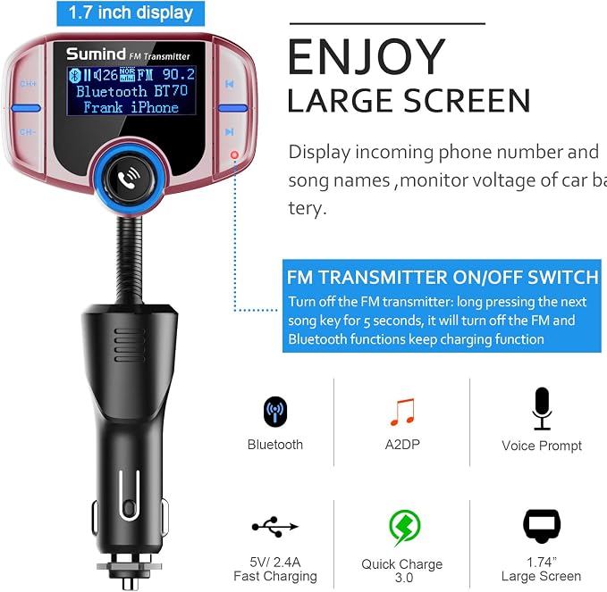 Upgraded Bluetooth FM Transmitter, Wireless Radio Adapter Hands Free Car Kit - Image 3