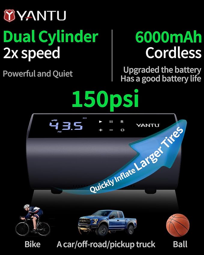 YANTU Dual Cylinder Tire Inflator Portable Air Compressor - Image 2
