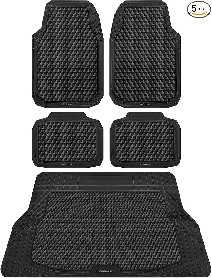 CAR PASS Black Rubber Car Floor Mats & Cargo Liners, Durable Anti-Slip 3D by CARPASS