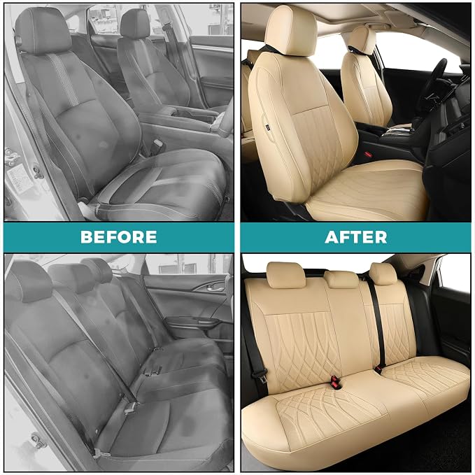 Seat Covers for Honda Civic Sedan LX 2016 2017 2018 2019 2020 2021, Faux - Image 5
