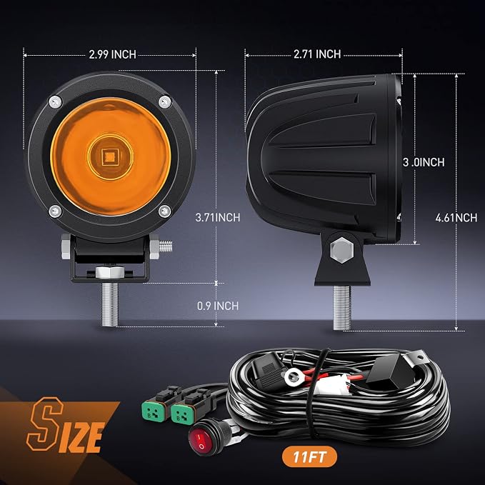 Nilight Motorcycle Led Pods Amber Fog Lights 2PCS 3Inch Yellow Round led - Image 2